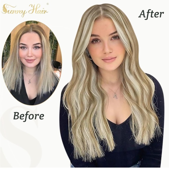 22 inch human hair extensions 7pcs 120g light brown with blonde highlights - Picture 3 of 14